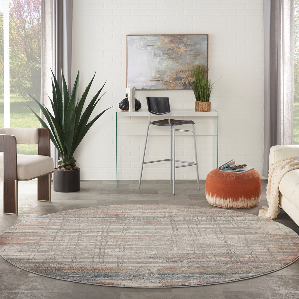 Rustic Textures RUS12 Abstract Circle Rugs in Grey Multi